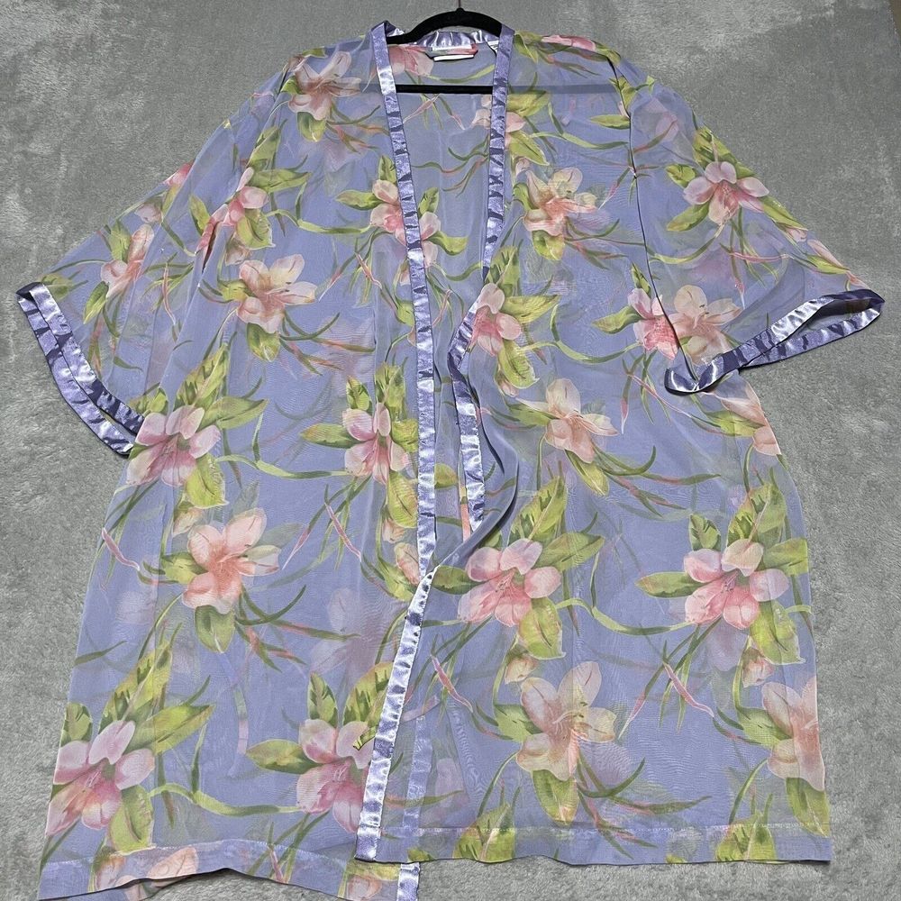 Vintage 90's Lord & Taylor Lilac Sheer Kimono Robe Womens Large No Belt